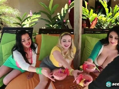 Buxomy broads, Codi, Sha and Alexya are using vegetables while doing some highly nasty stuff