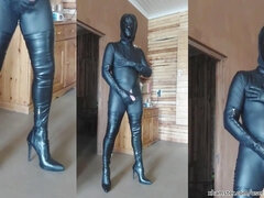 Gay leather, wank and cum, rubber master