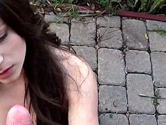Hot Britney with perfect tits and outdoor blowjob