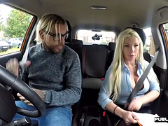 Busty student driving public MILF fucked outdoor in the car