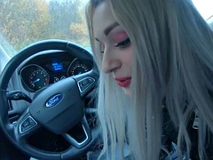 Amateur, Nana, Blonde, Sucer une bite, Voiture, Hard, Russe, Suçant