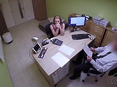 Teen naive chick gets fucked on the desk in the loan office