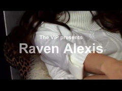 Cute brunette Raven Alexis teases with her feet and also tits and tight pussy