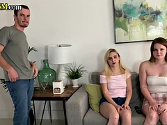 CFNM college girls blowing hung roommate during threesome