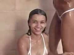 two Pretty 18yr old Brazilian Teens Shower and Play Together