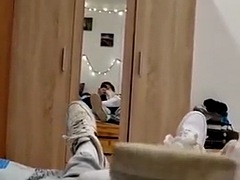 Fucking in sneakers in bed