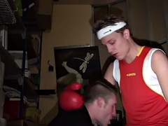 Athletic hunk in boxing gloves fucks a boxing judge in the ass