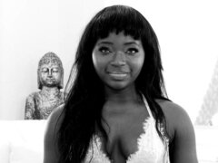 Spicy ebony Noemie Bilas gives a nice interview in black & white