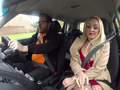 Busty student driver rides and sucks with her teacher