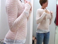 Amateur chick Ashley solo - Changing Room - Big natural tits