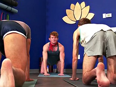 Horny yoga instructor gets slick during class