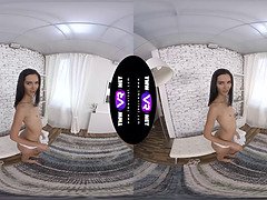 Megan Venturi's solo cure foroneliness - A shaved brunette teen's solo finger play in virtual reality