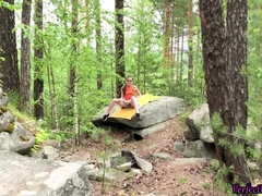 Brunette Hard Pussy Fuck Stranger Outdoor and Creampie in the Forest