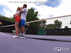 Stepbro gives his horny stepsister a tennis lesson