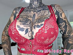 Red, black and white micro bikini and lingerie fitting by Melody Radford Fans only