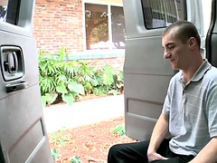 Str8 amateur twink paid to cum on twink chest in gay van