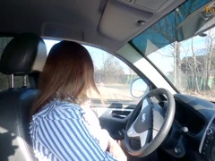 Russian girl passed the license exam (blowjob, public, in the car)