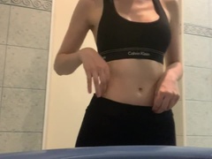 Masturbation my teen pussy in the toilet of gym while waiting for my coach