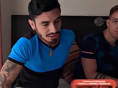 Latin Leche - Four horny Latin guys get sensual in the room together sucking each others cocks