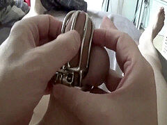 4 Weeks Locked in chastity: toying With My Caged Cock