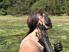 Messy Cute Girl, messy muddy and Gunged in marvelous Pink