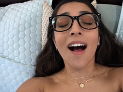 Amateur Madison Wilde in glasses gets her pussy eaten and dick sucked POV