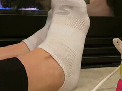 Sock, red toenails, feet
