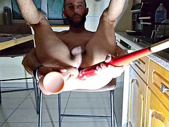 Hard and extreme double penetration with baseball bat and big cock