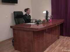 Office worker Alisa Pie strips down from leather