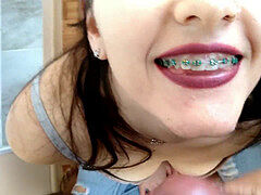 4K teen Girl With Braces Gives Close up Sloppy blow-job money-shot (swallow)