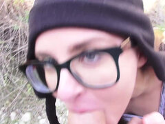 Lovely nerd Jay Taylor has sex in nature