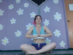 Livestream of Yoga novice showing off some underboob during exercise session