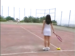 Girl-On-Girl tennis 2 molten teenagers play close to tennis.