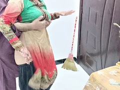 Desi Maid caught and fucked very hard when she inserts a broom in her big ass