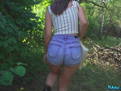 Latina Sucks Cock In The Woods - pretty brunette Mina Moreno gives head outdoors