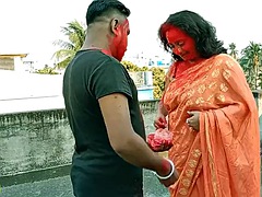 18 year old tamil boy fucks two beautiful bhabhi milfs together at holi festival