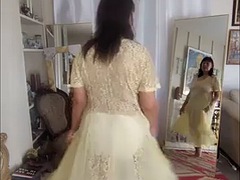 Dancing in my lucky yellow dress, bare ass ballet, foot heel masturbation