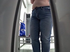 Camera in booth in womens locker room watches mature bbw with big ass and hairy pussy.PAWG. Fetish