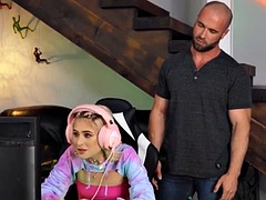 Jessie Saint plays video games while Danny Steele fucks her