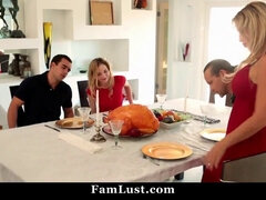 Petite stepsis gets her tight pussy drilled by her stepbro during Thanksgiving dinner