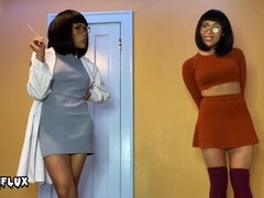 Nerdy Japanese women, Velma and Dr. Fujita are posing and taunting in front of the camera