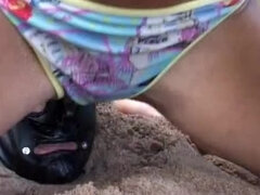 Buried in the sand slave spitted & cock humiliated