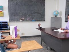 Naughty brunette schoolgirl gets bored in detention