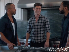 Rich white gay double analled by two black hunky plumbers