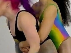 Katte slåskamp, Par, Lesbisk, Nylonstrømper, Wrestling