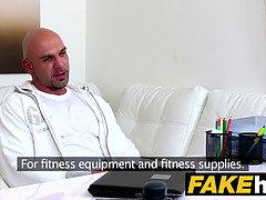 Bodybuilder shoots his load all over slim agents belly