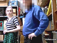 Guard throat fucks perky teen thief