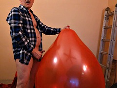87 Cum on a giant red ball   continued from video 86   Balloonbanger