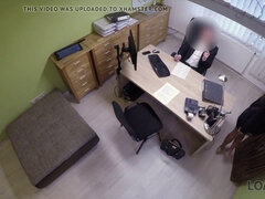 Loan4k. wise teenage girl comes to loan office with snatch