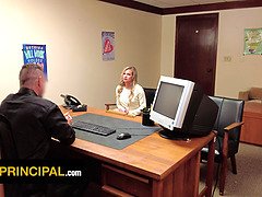 Kristi Kream Gaggs submits to step son's cock & swallows his load in the office - Perv Principal
